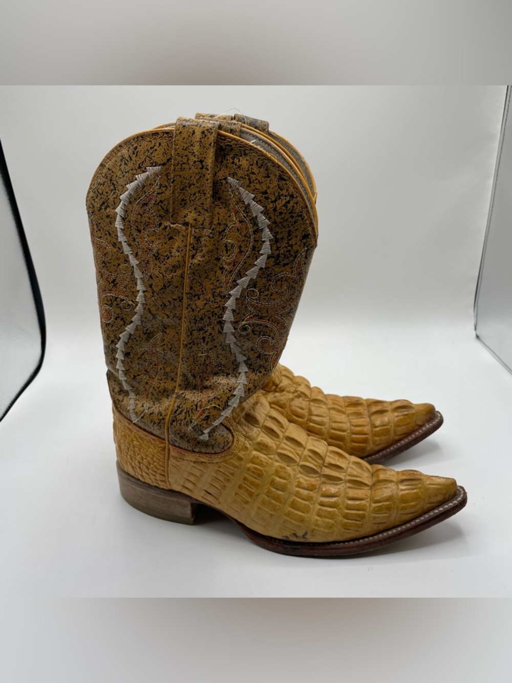 Gran Lider Mens Alligator Cowboy Boots Sz 6 Brown Speckle Western Stitch Leather